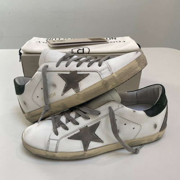 Golden Goose Superstar Sneaker White Leather/Green Suede/Gray sz 41 New in Box - Picture 10 of 13